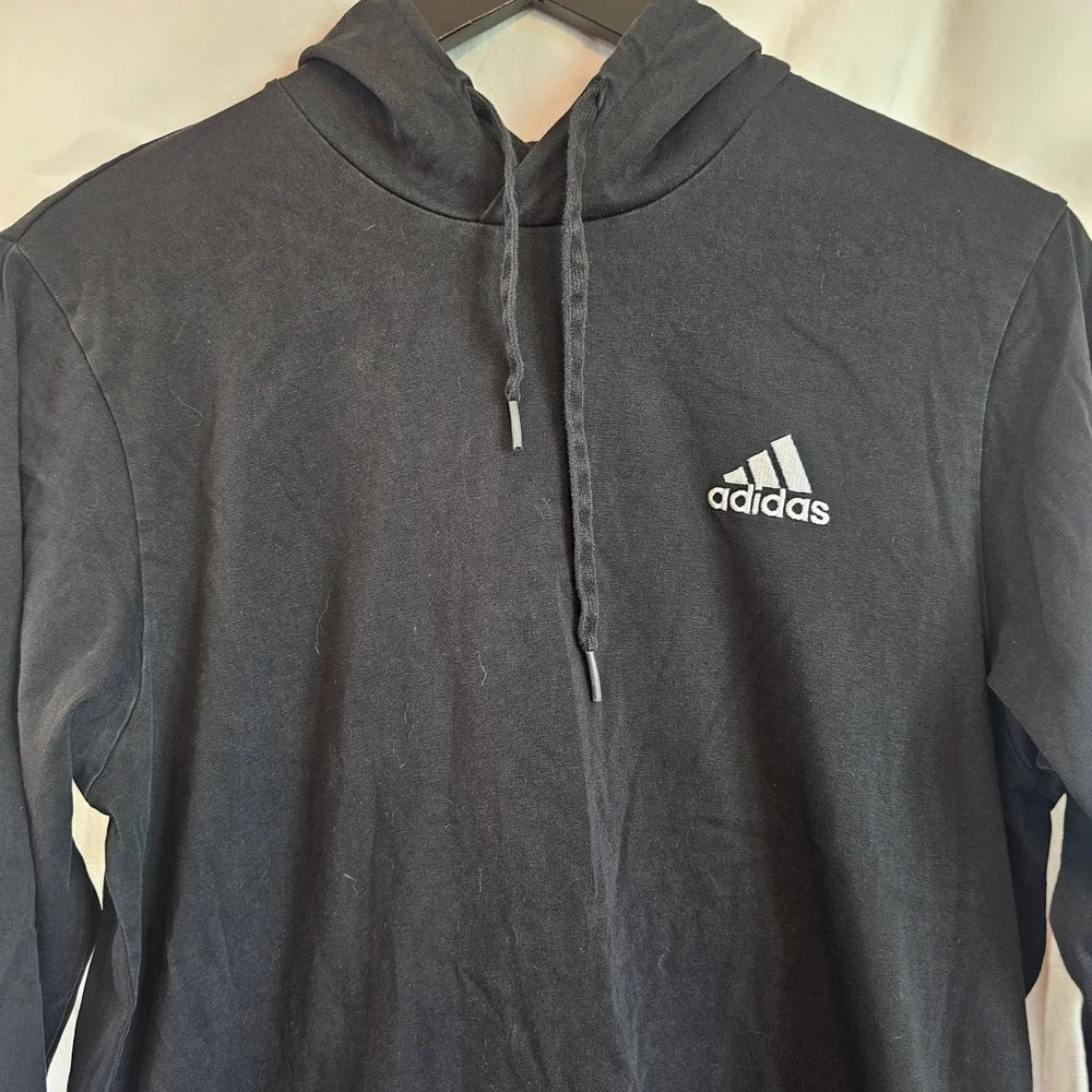 Adidas Mens Essentials Long Sleeve Hooded T-Shirt Black Large Logo Hoodie
